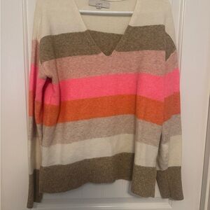 LOFT Women's V-Neck Sweater - Pink, Orange, Cream, Brown